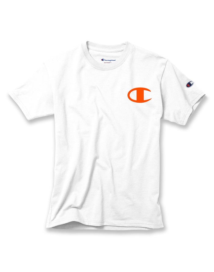 Champion Boys T-Shirt NZ - Cotton Logo Pieces White ( 1745-XYQCF )